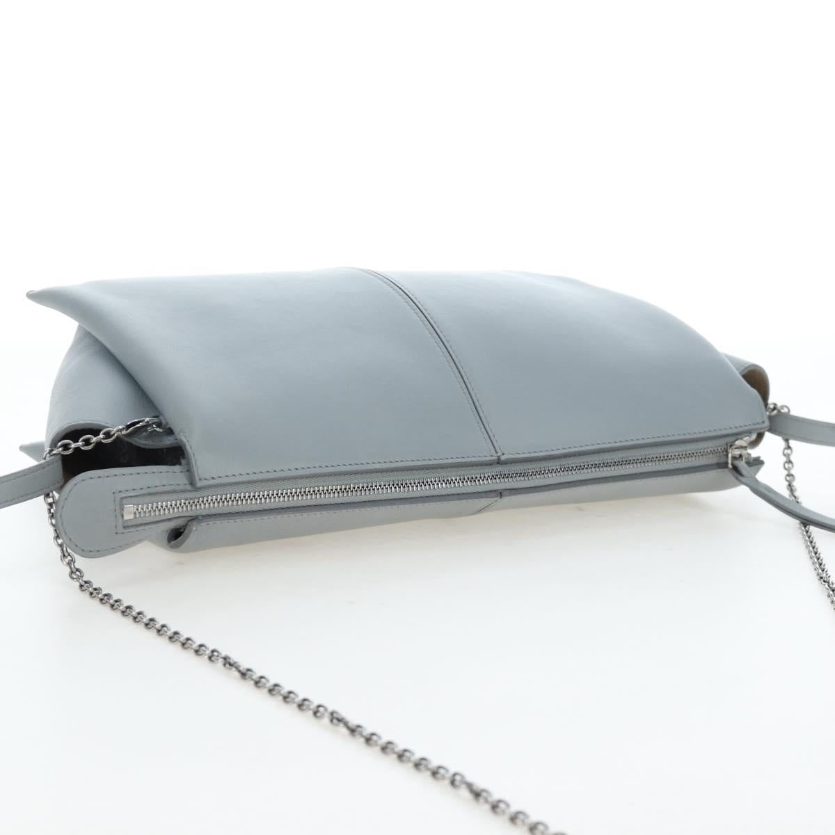 CELINE Chain Trillodo Shoulder Bag Leather Light Blue Silver Auth 199685V
