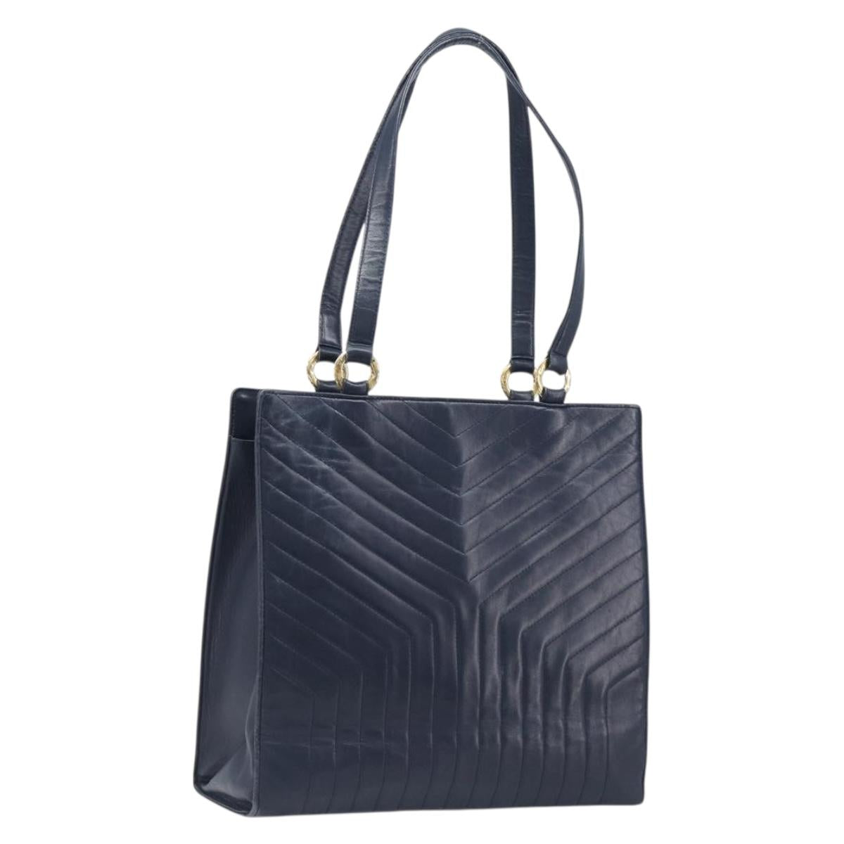SAINT LAURENT Tote Bag Leather Navy Gold Auth 199687