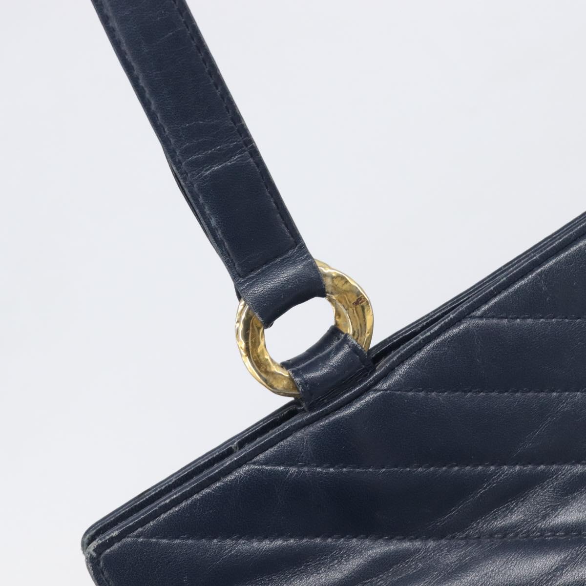 SAINT LAURENT Tote Bag Leather Navy Gold Auth 199687