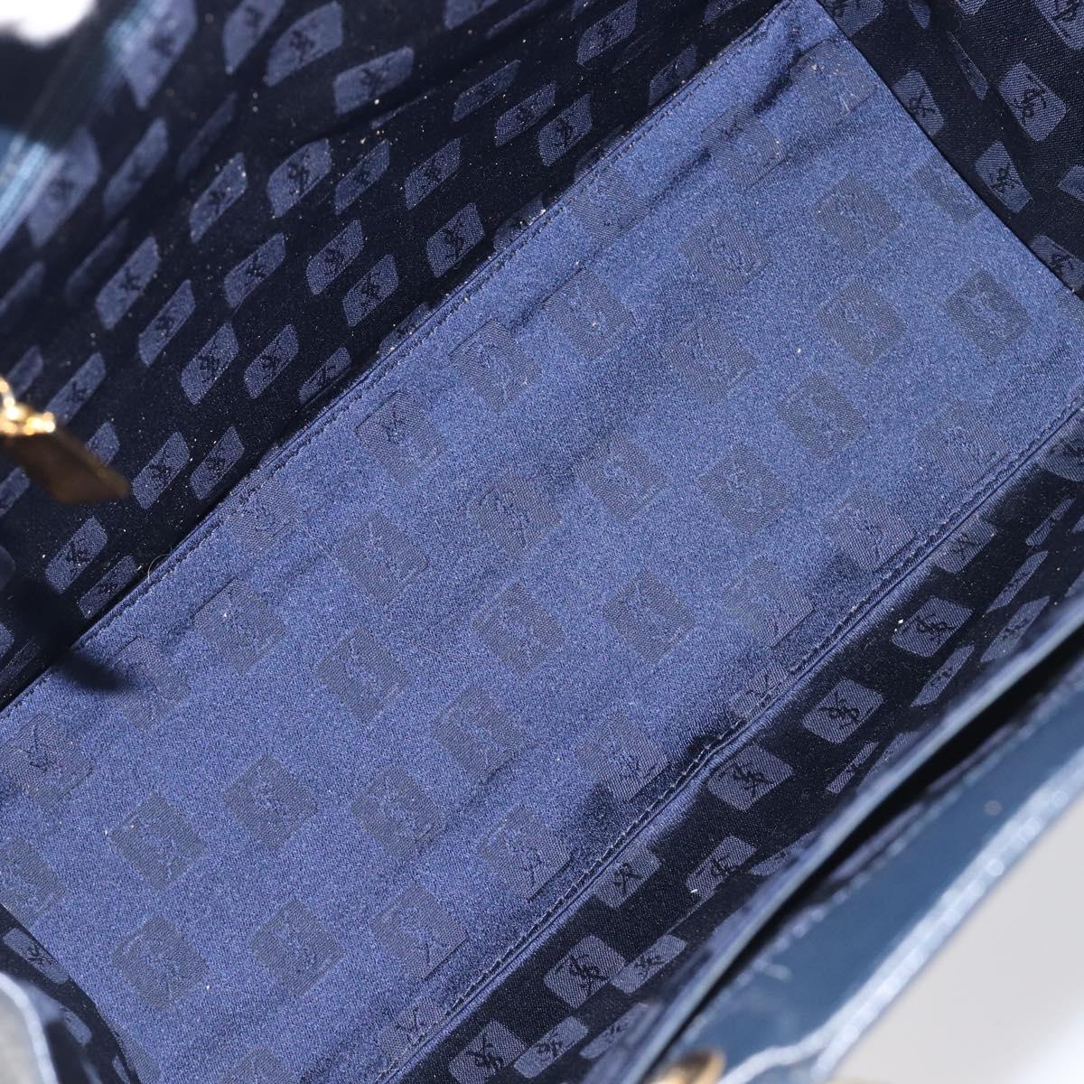SAINT LAURENT Tote Bag Leather Navy Gold Auth 199687