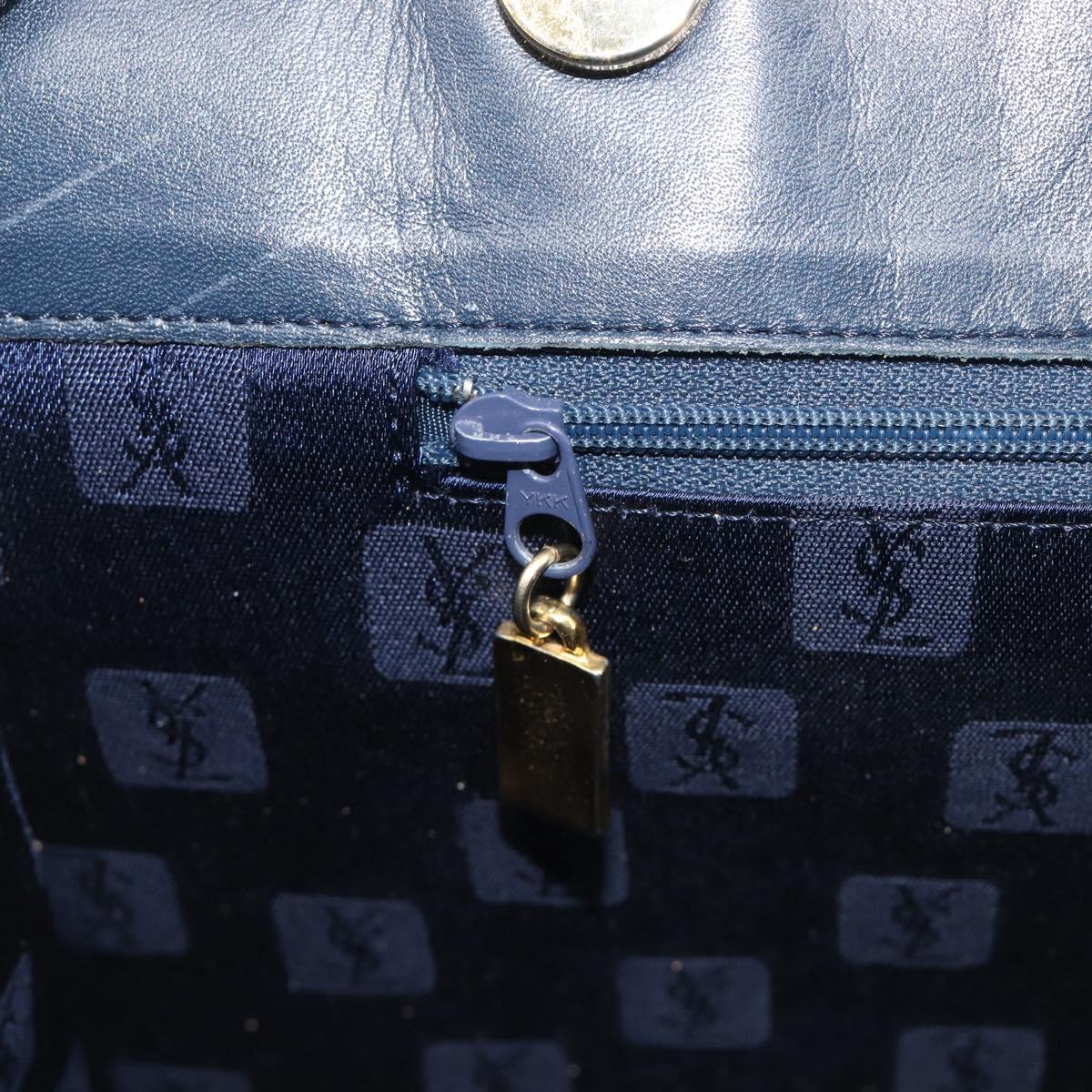 SAINT LAURENT Tote Bag Leather Navy Gold Auth 199687
