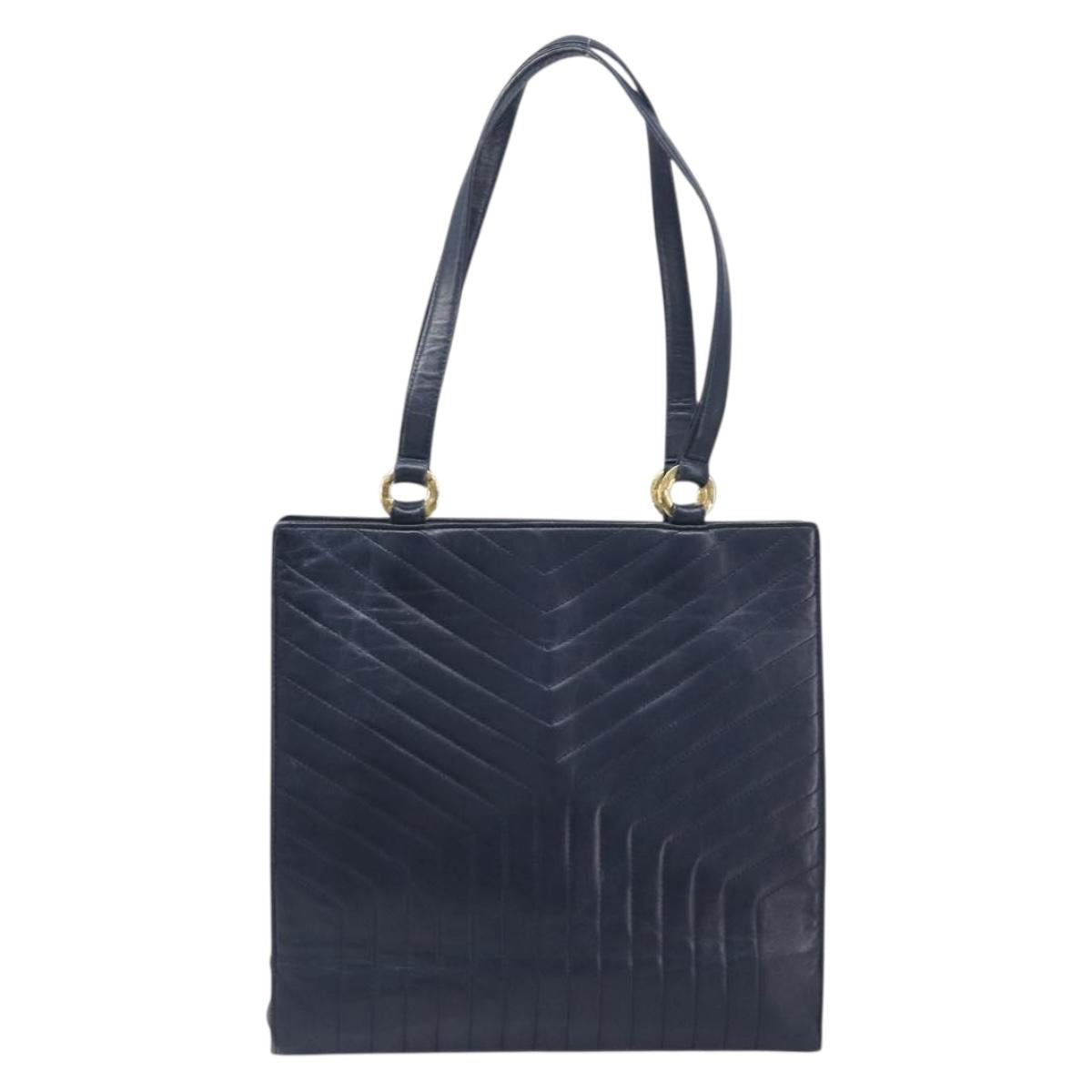 SAINT LAURENT Tote Bag Leather Navy Gold Auth 199687