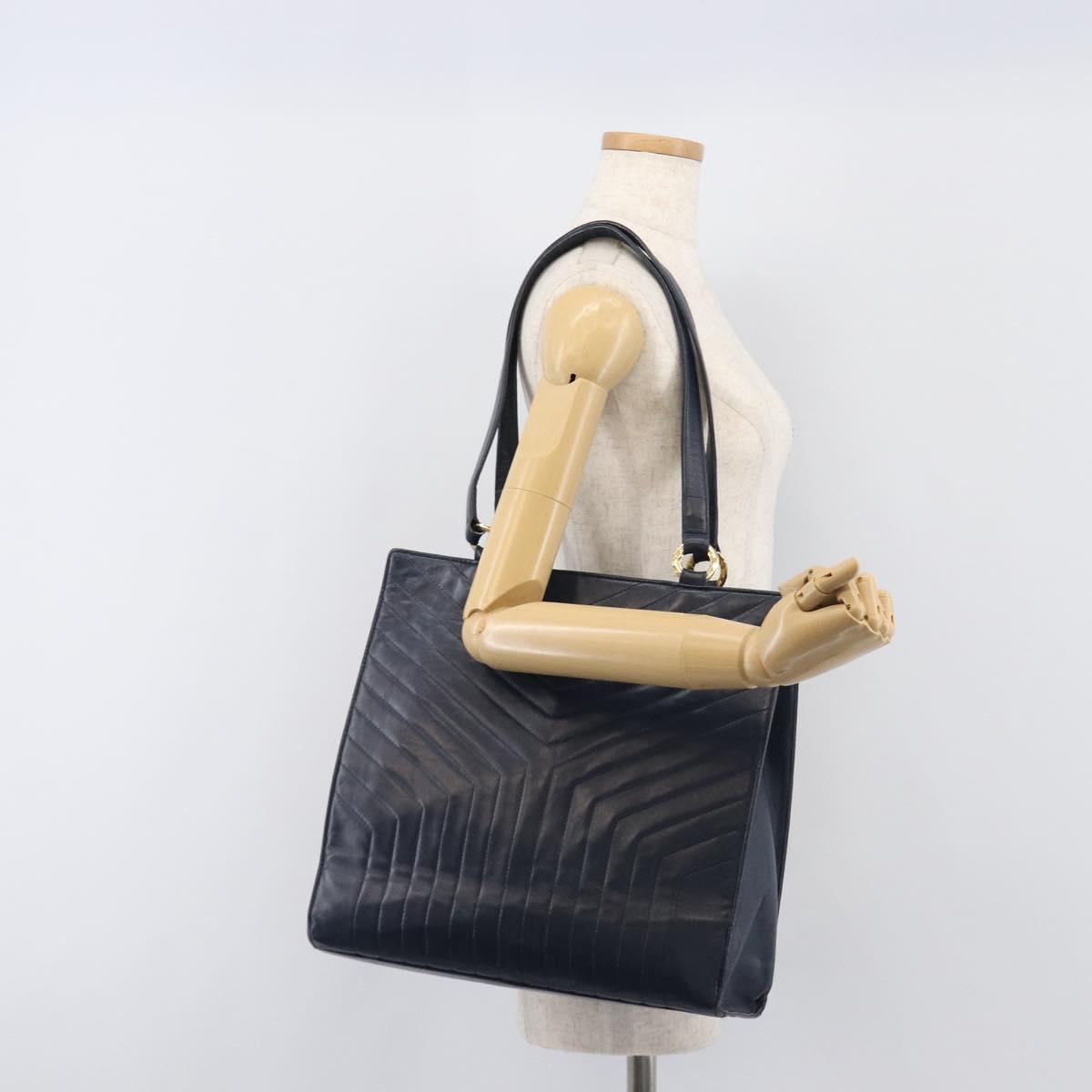 SAINT LAURENT Tote Bag Leather Navy Gold Auth 199687
