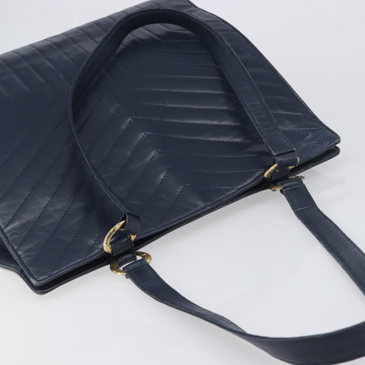 SAINT LAURENT Tote Bag Leather Navy Gold Auth 199687