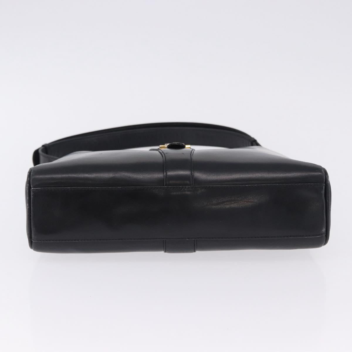 GUCCI Shoulder Bag Leather Black Gold Auth 199689