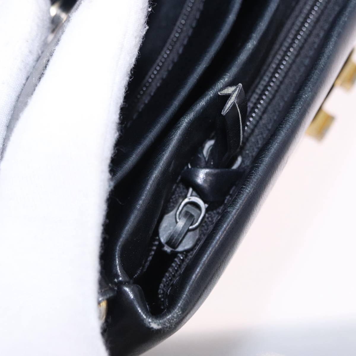 GUCCI Shoulder Bag Leather Black Gold Auth 199689