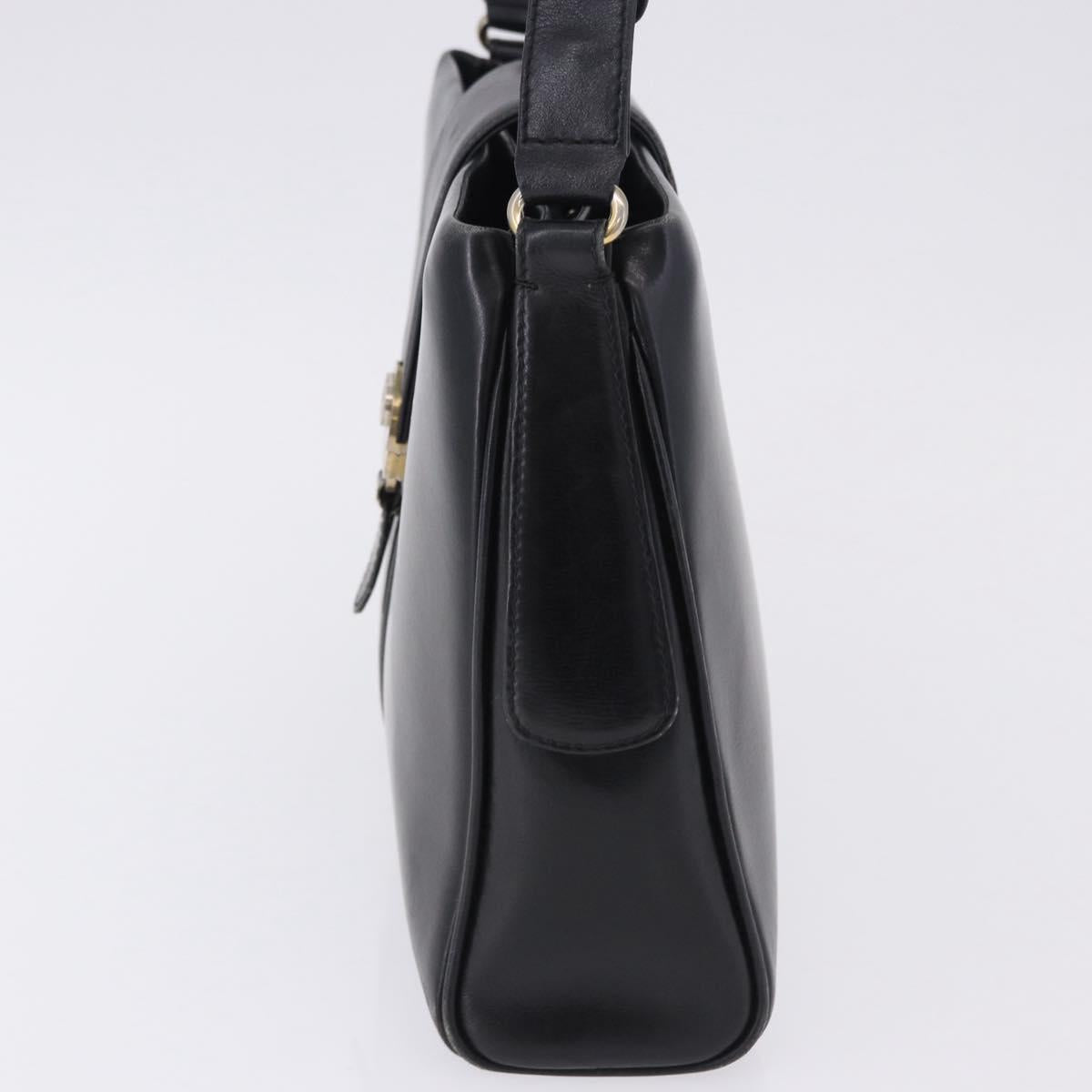 GUCCI Shoulder Bag Leather Black Gold Auth 199689