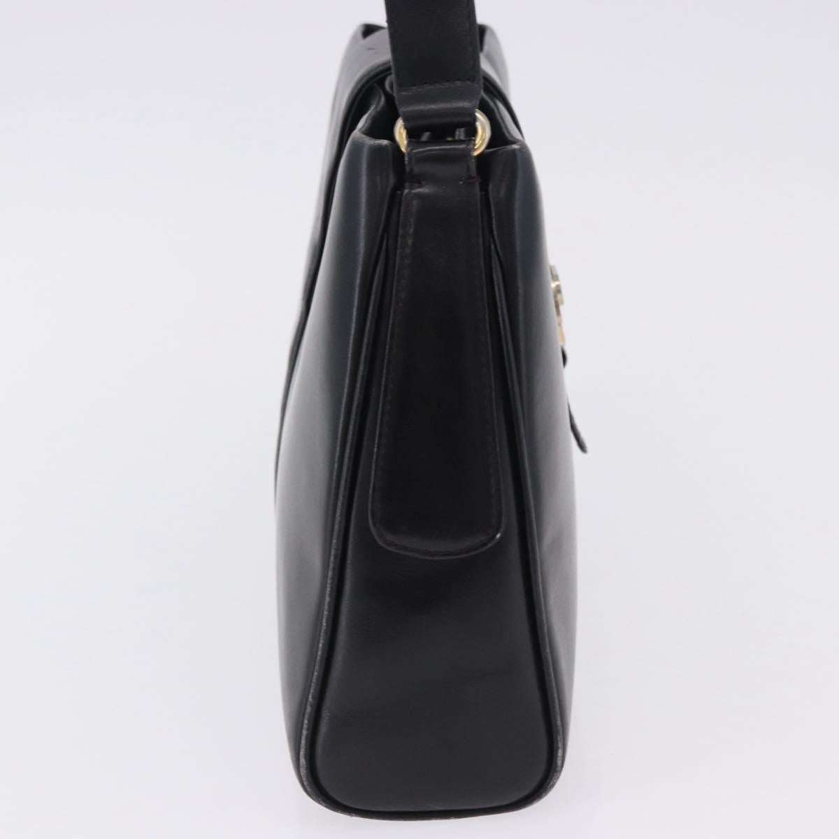 GUCCI Shoulder Bag Leather Black Gold Auth 199689