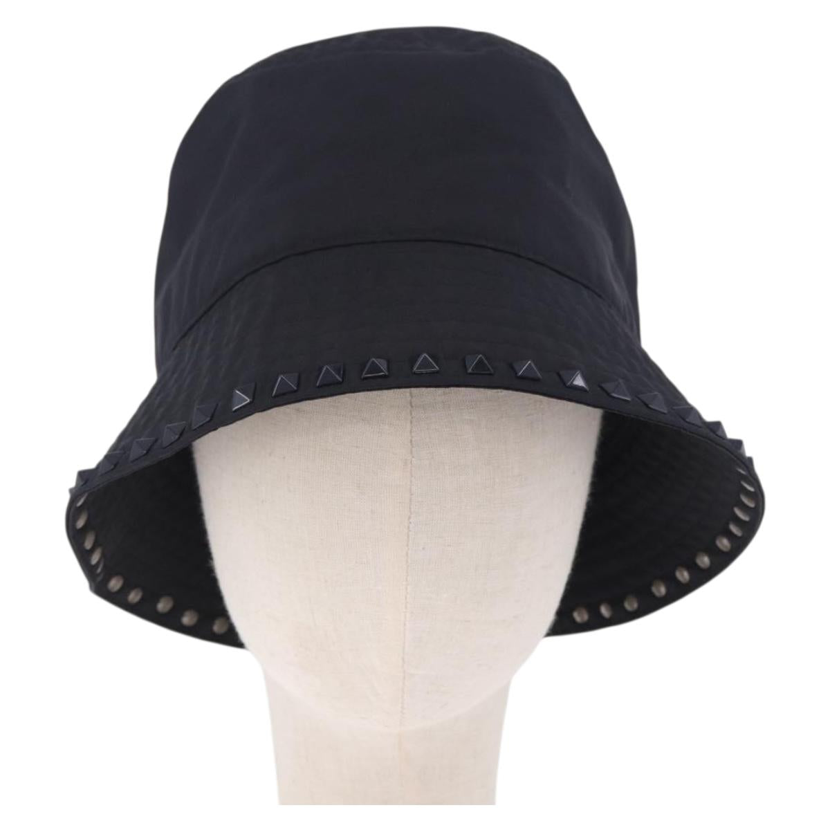 VALENTINO Rock Studs Hat Nylon Black Auth 199690V