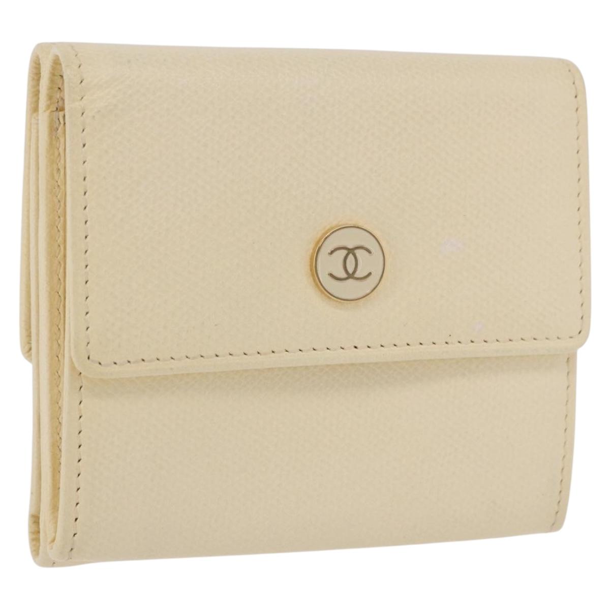 CHANEL Long Wallet Leather Ivory Gold CC Auth 199695A