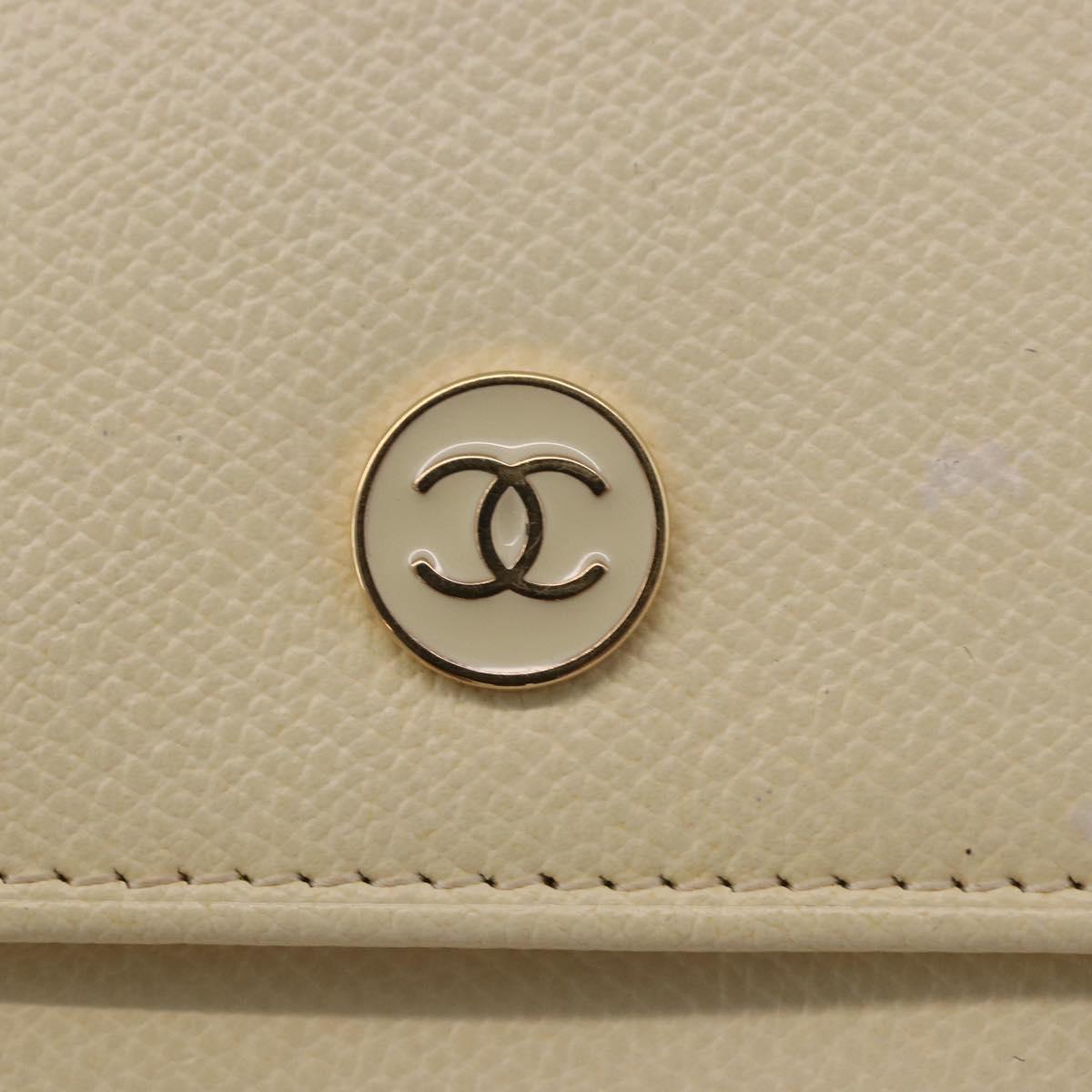 CHANEL Long Wallet Leather Ivory Gold CC Auth 199695A