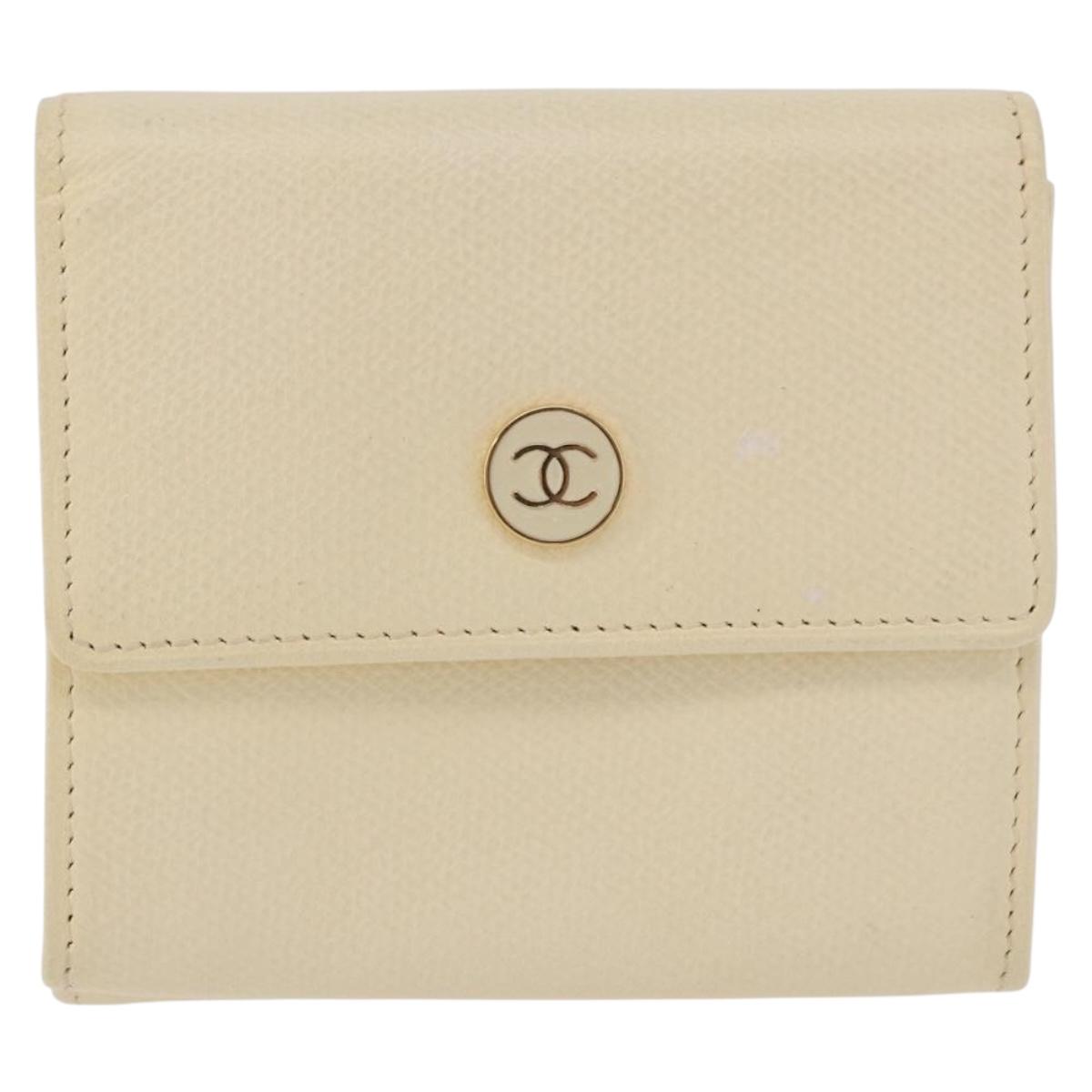 CHANEL Long Wallet Leather Ivory Gold CC Auth 199695A