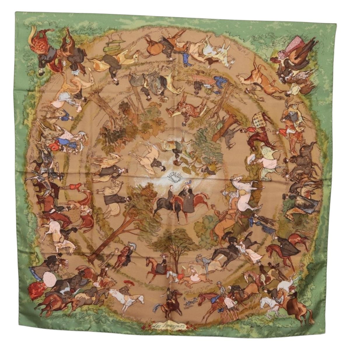 HERMES Carre 90 Scarf Silk Green Auth 199701M