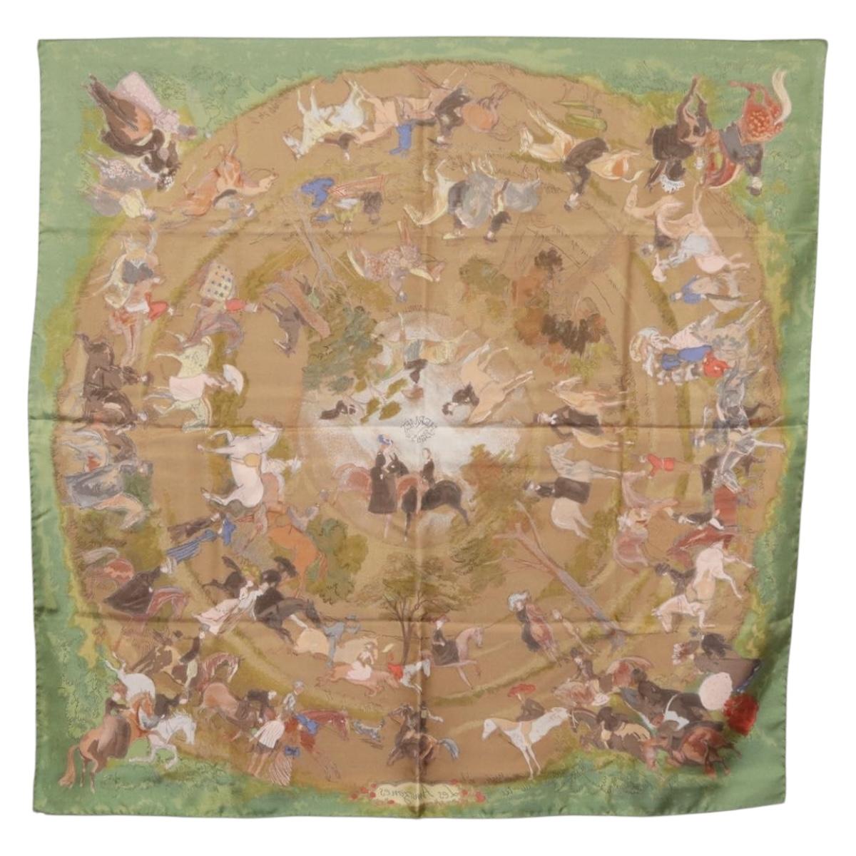 HERMES Carre 90 Scarf Silk Green Auth 199701M