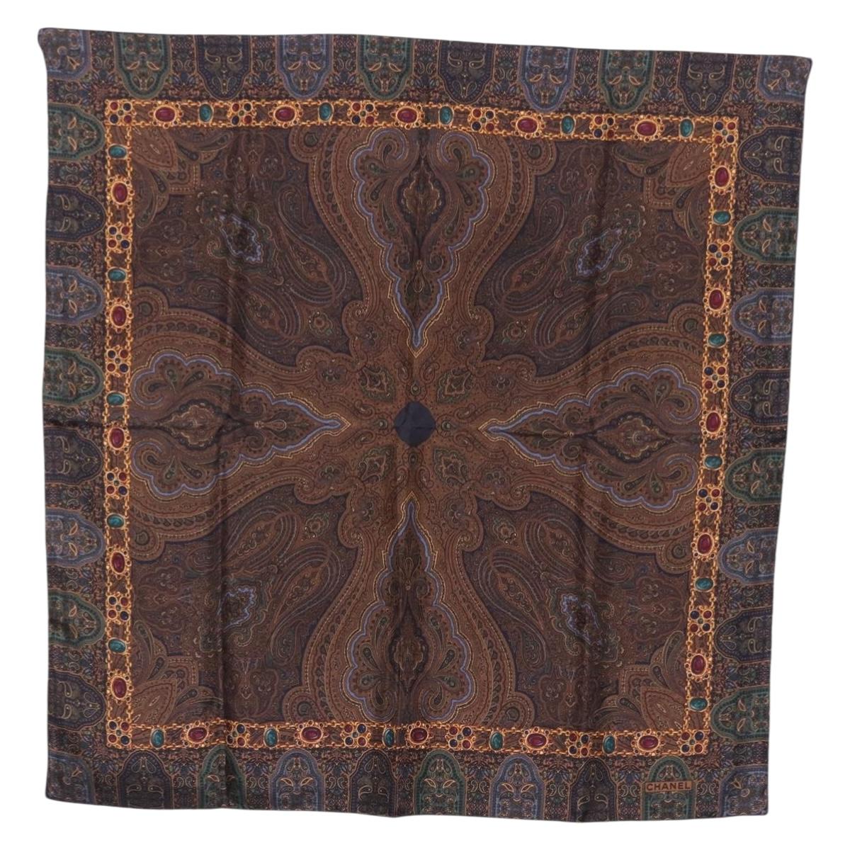 CHANEL Scarf Silk Brown CC Auth 199704M