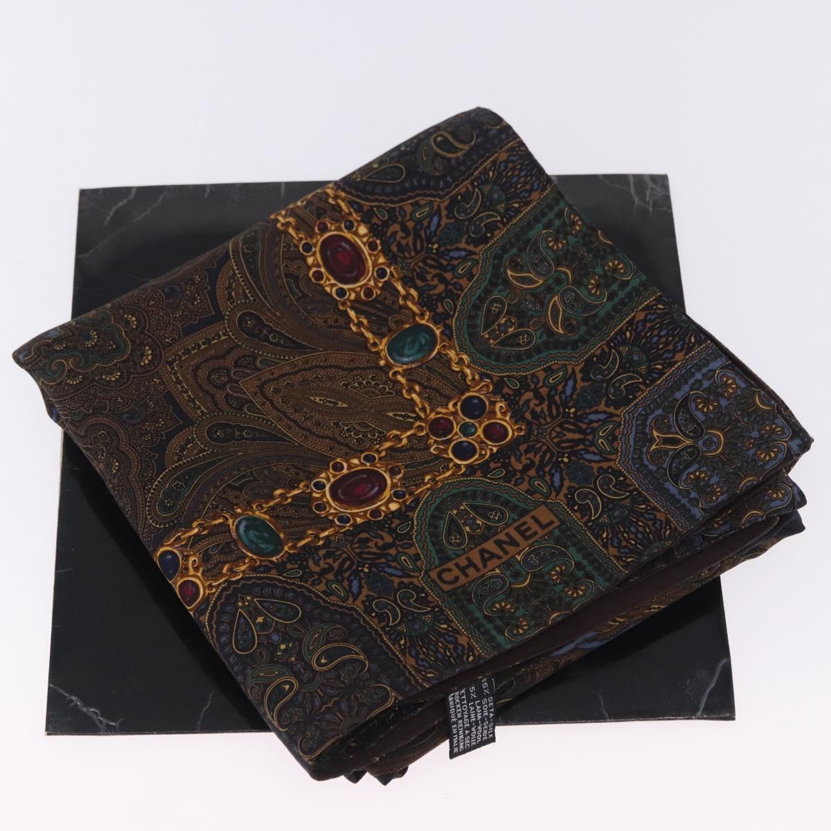 CHANEL Scarf Silk Brown CC Auth 199704M