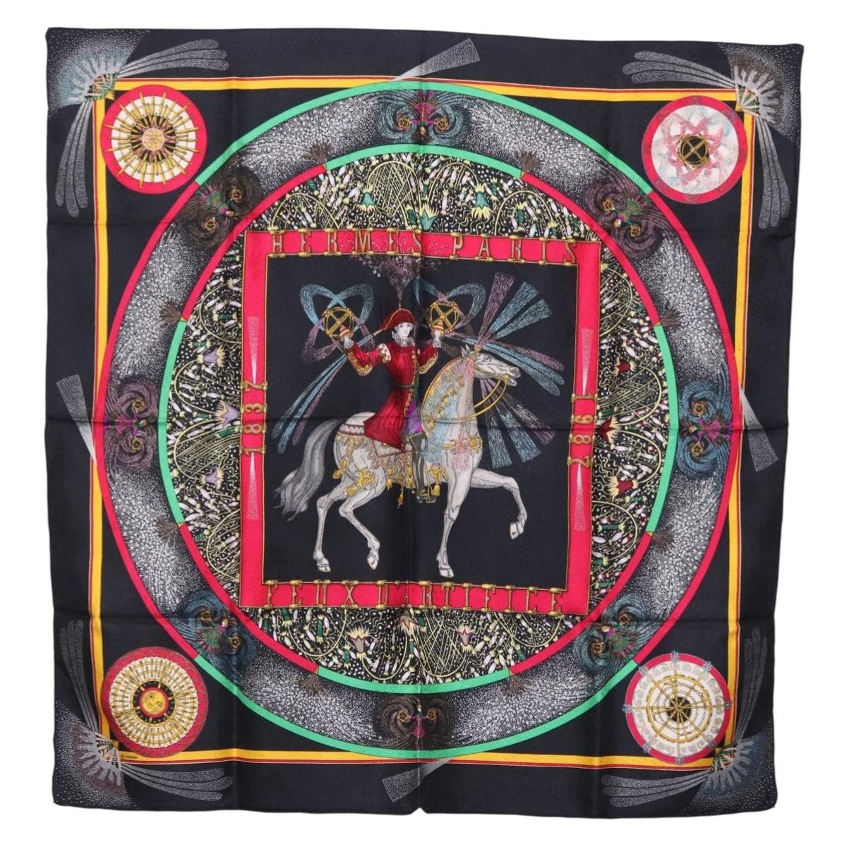 HERMES Carre 90 Scarf Silk Black Auth 199728M