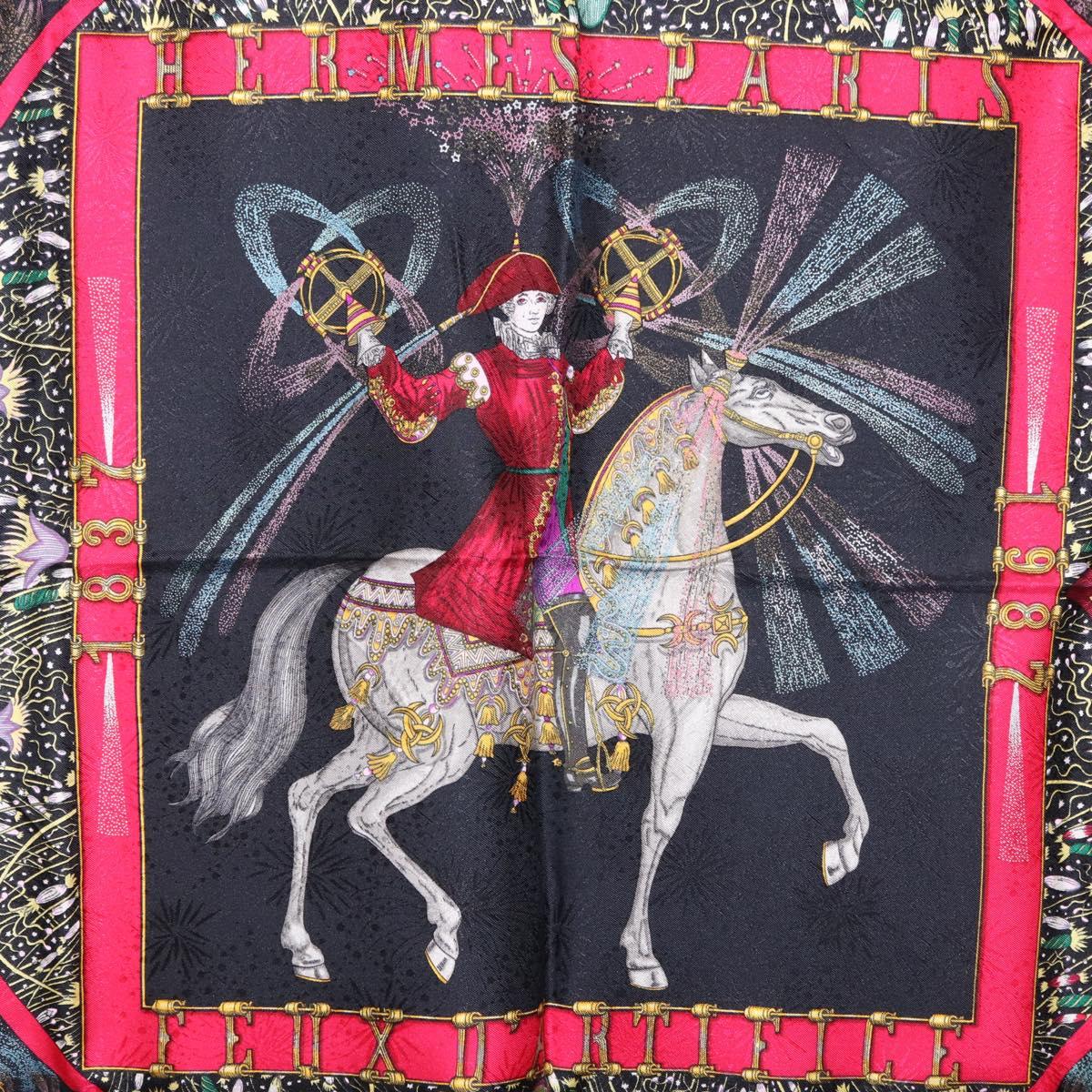 HERMES Carre 90 Scarf Silk Black Auth 199728M