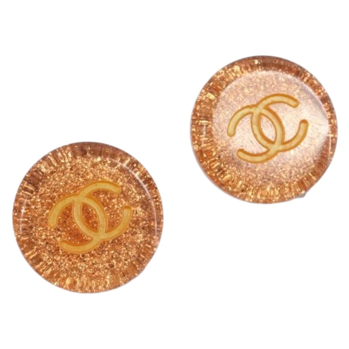 CHANEL Earring plastic Orange CC Auth 199737V