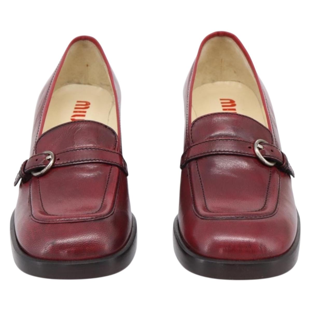 Miu Miu Loafers Leather 37 Red Auth 199780V