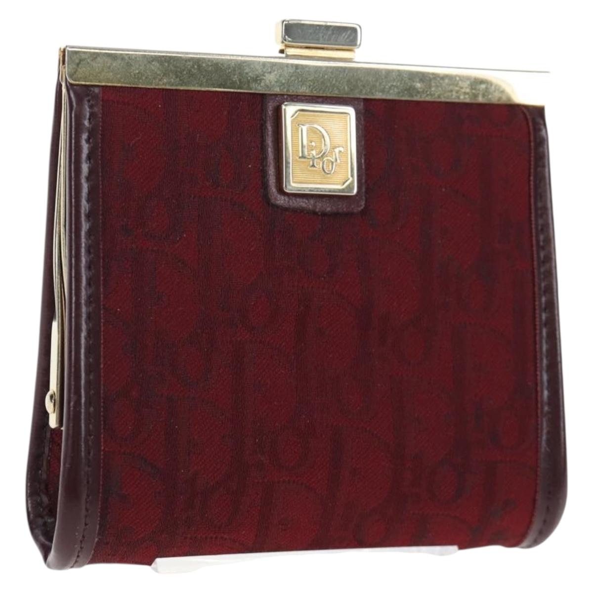 Christian Dior Trotter Canvas Coin Purse Bordeaux Gold Auth 199784A