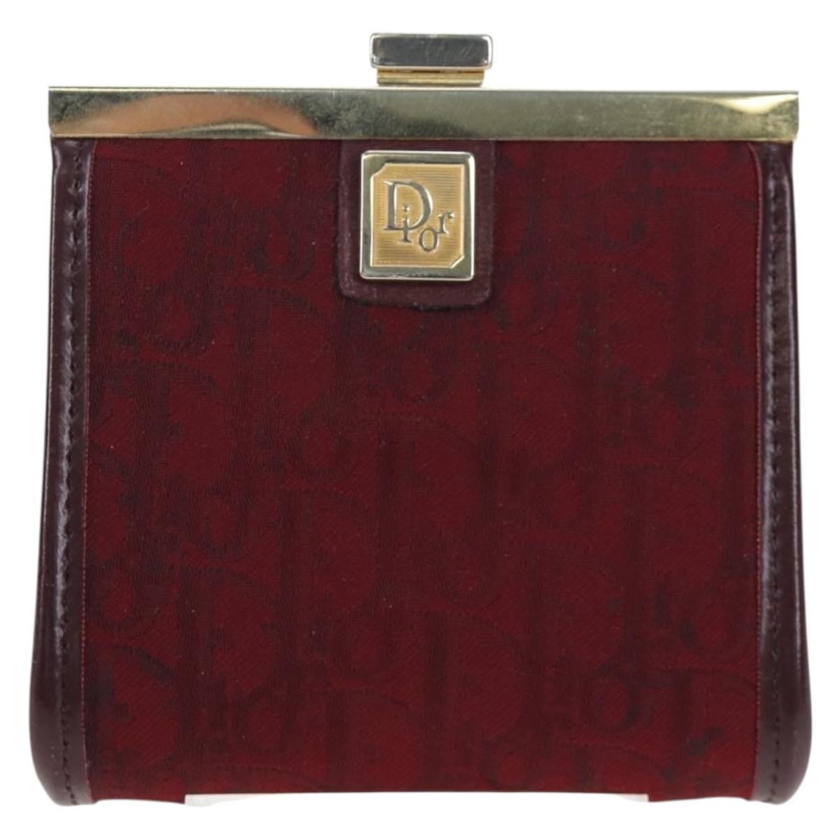 Christian Dior Trotter Canvas Coin Purse Bordeaux Gold Auth 199784A