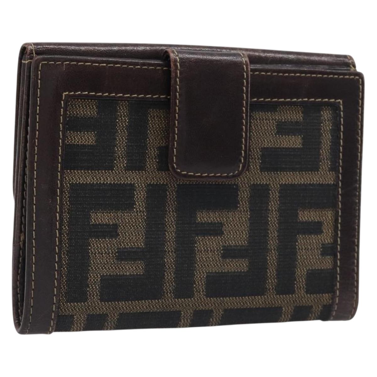 FENDI Zucca Canvas Wallet Black Brown Auth 199785A