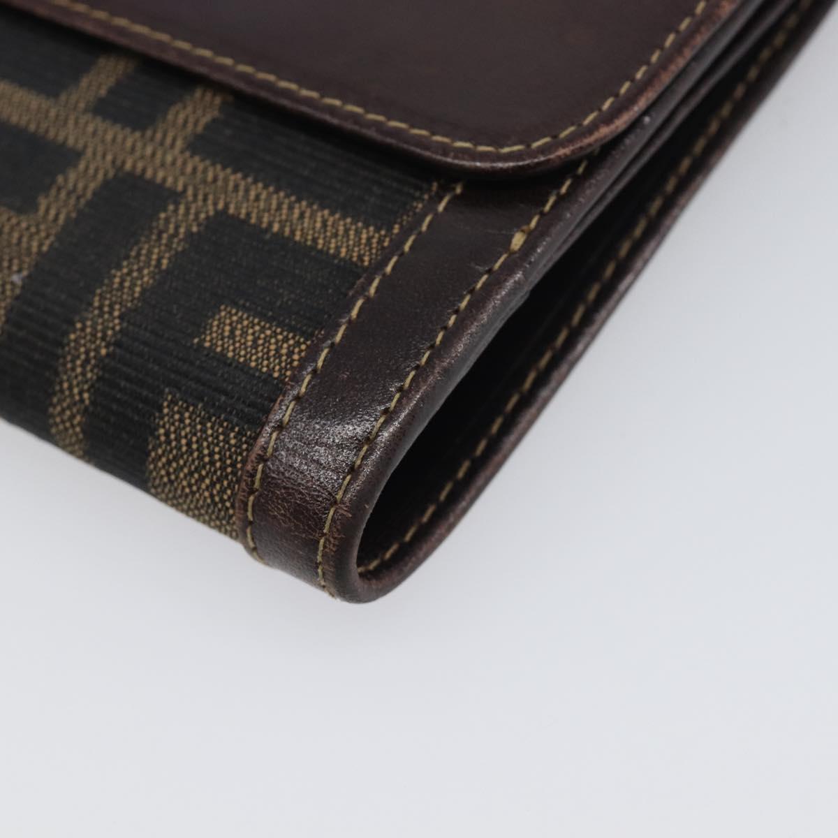 FENDI Zucca Canvas Wallet Black Brown Auth 199785A