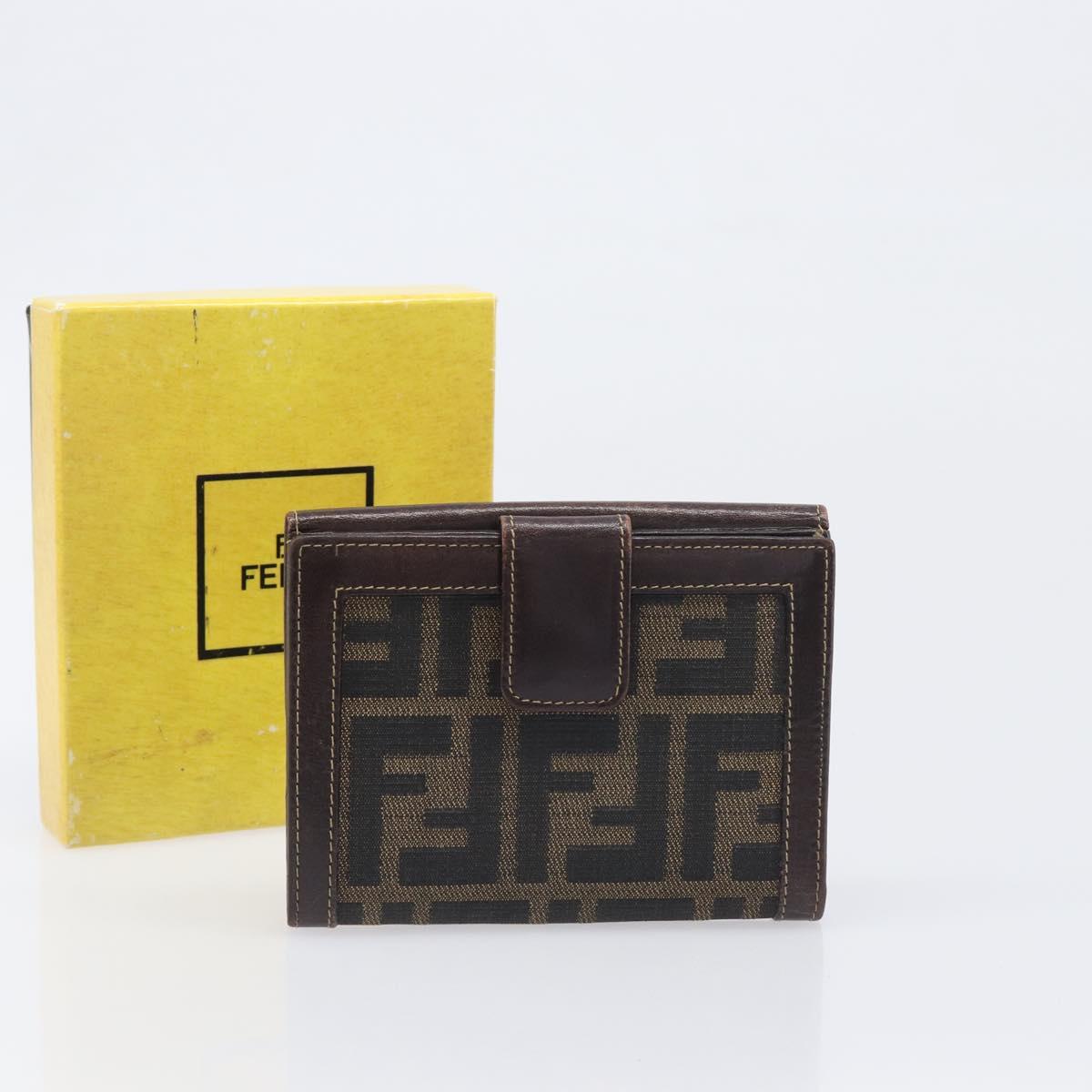 FENDI Zucca Canvas Wallet Black Brown Auth 199785A