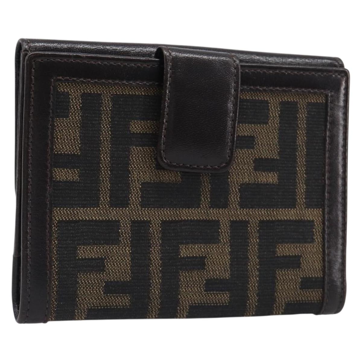 FENDI Zucca Canvas Mamma Baguette Wallet Black Brown Auth 199786A