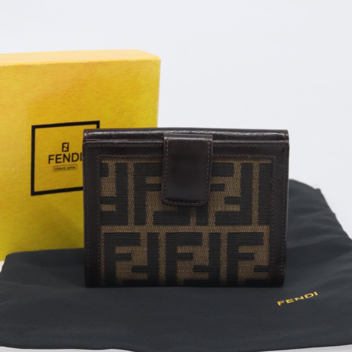 FENDI Zucca Canvas Mamma Baguette Wallet Black Brown Auth 199786A