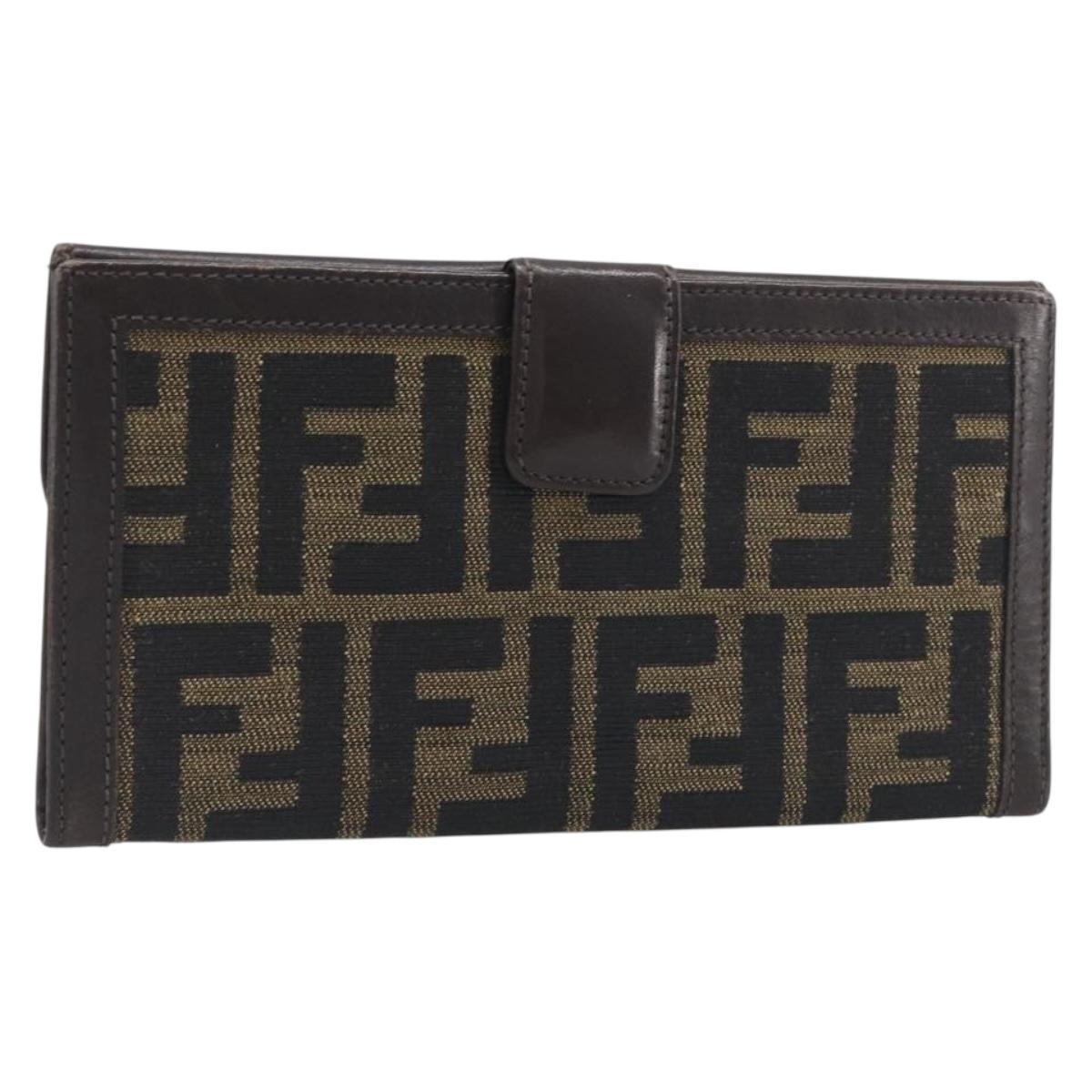 FENDI Zucca Canvas Long Wallet Black Brown Auth 199787A