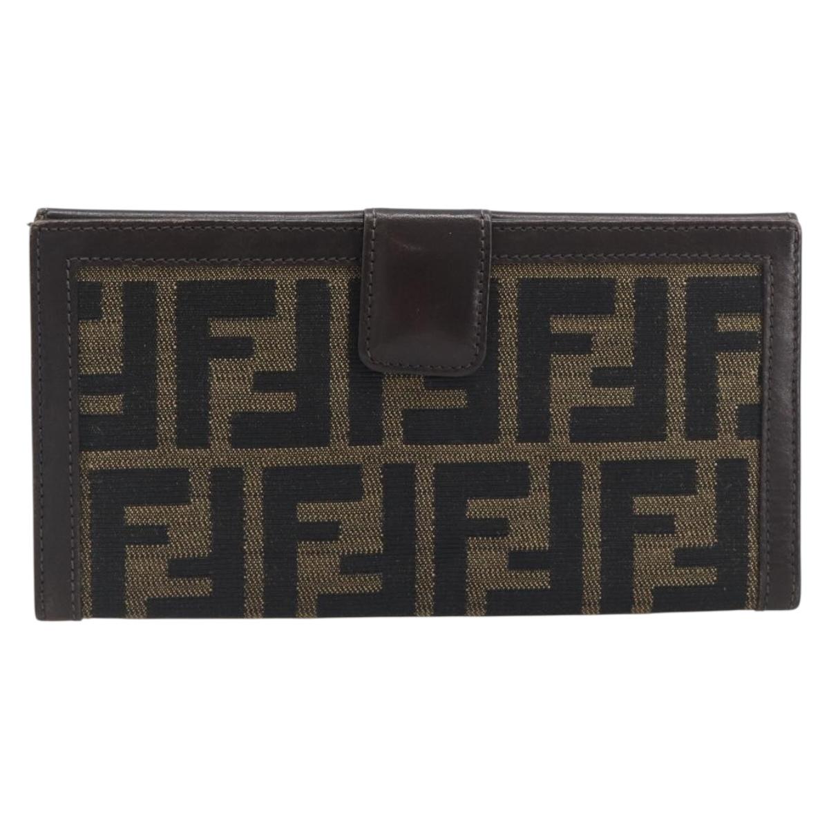FENDI Zucca Canvas Long Wallet Black Brown Auth 199787A
