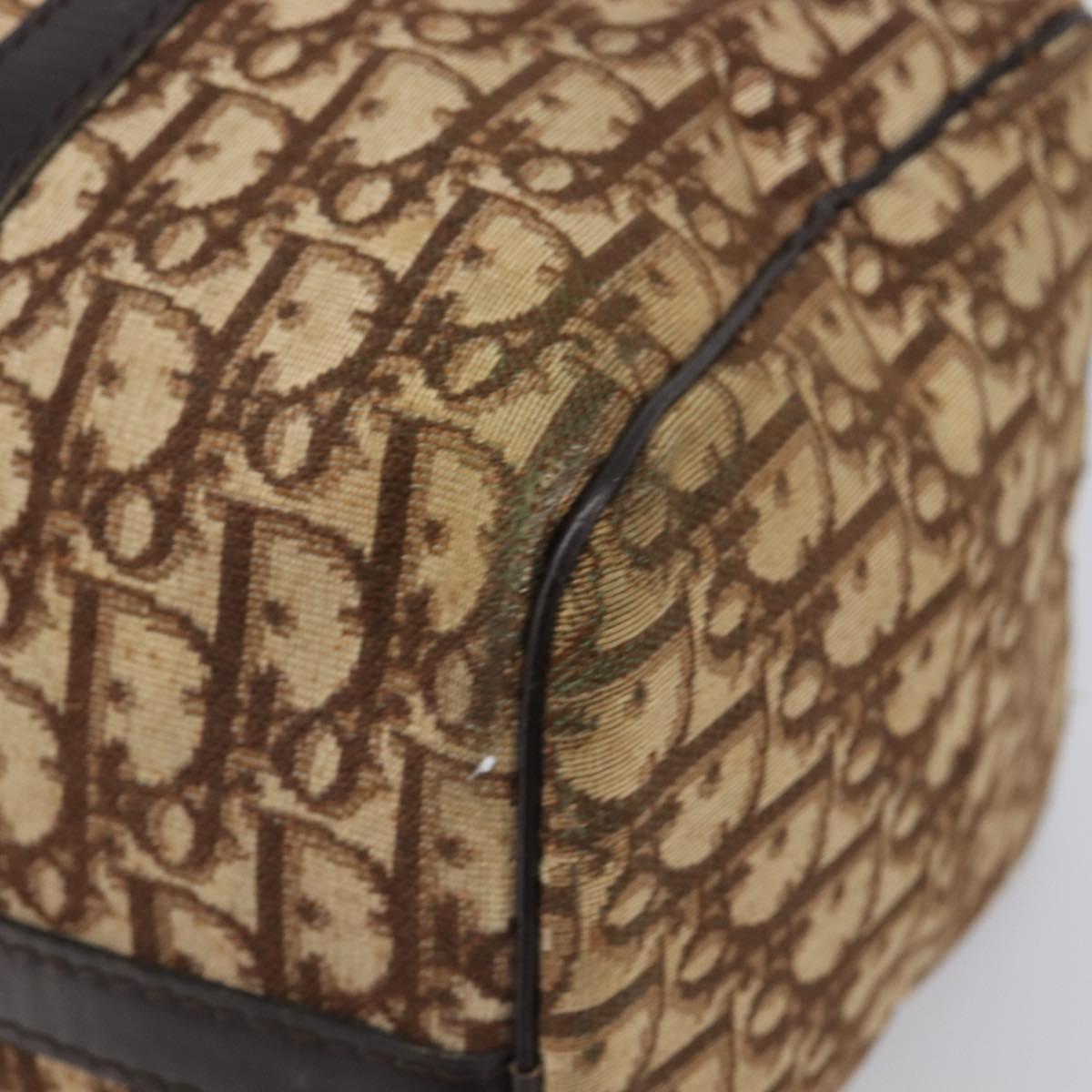 Christian Dior Trotter Canvas Boston Bag Beige Gold Auth 199799