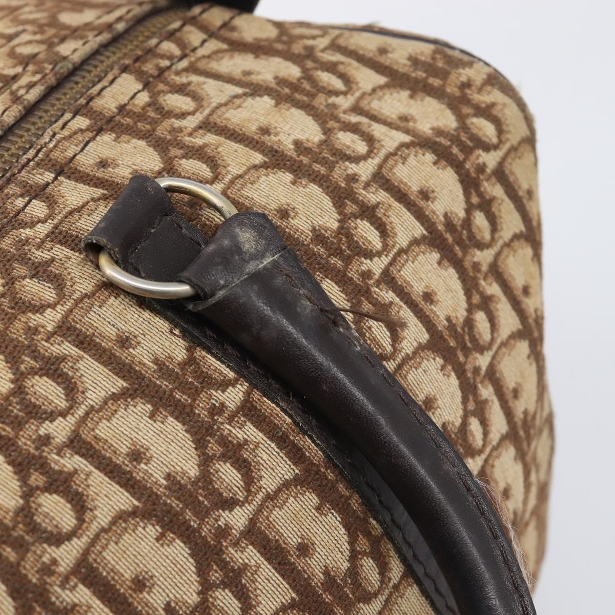 Christian Dior Trotter Canvas Boston Bag Beige Gold Auth 199799