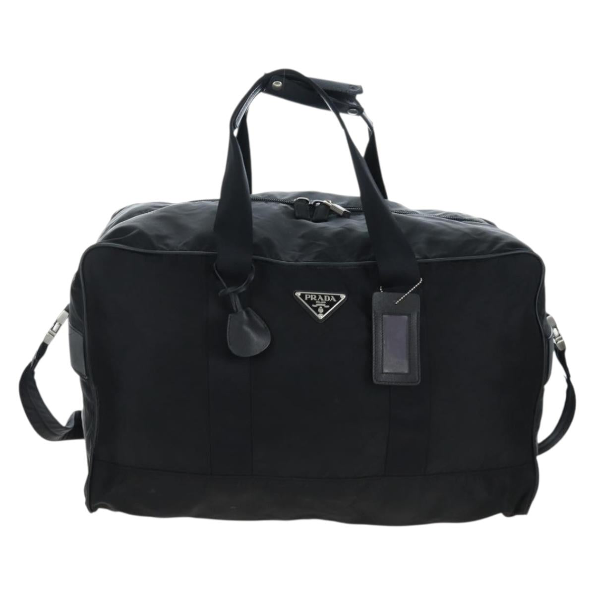 PRADA Boston Bag Nylon 2way Black Silver Auth 199801A