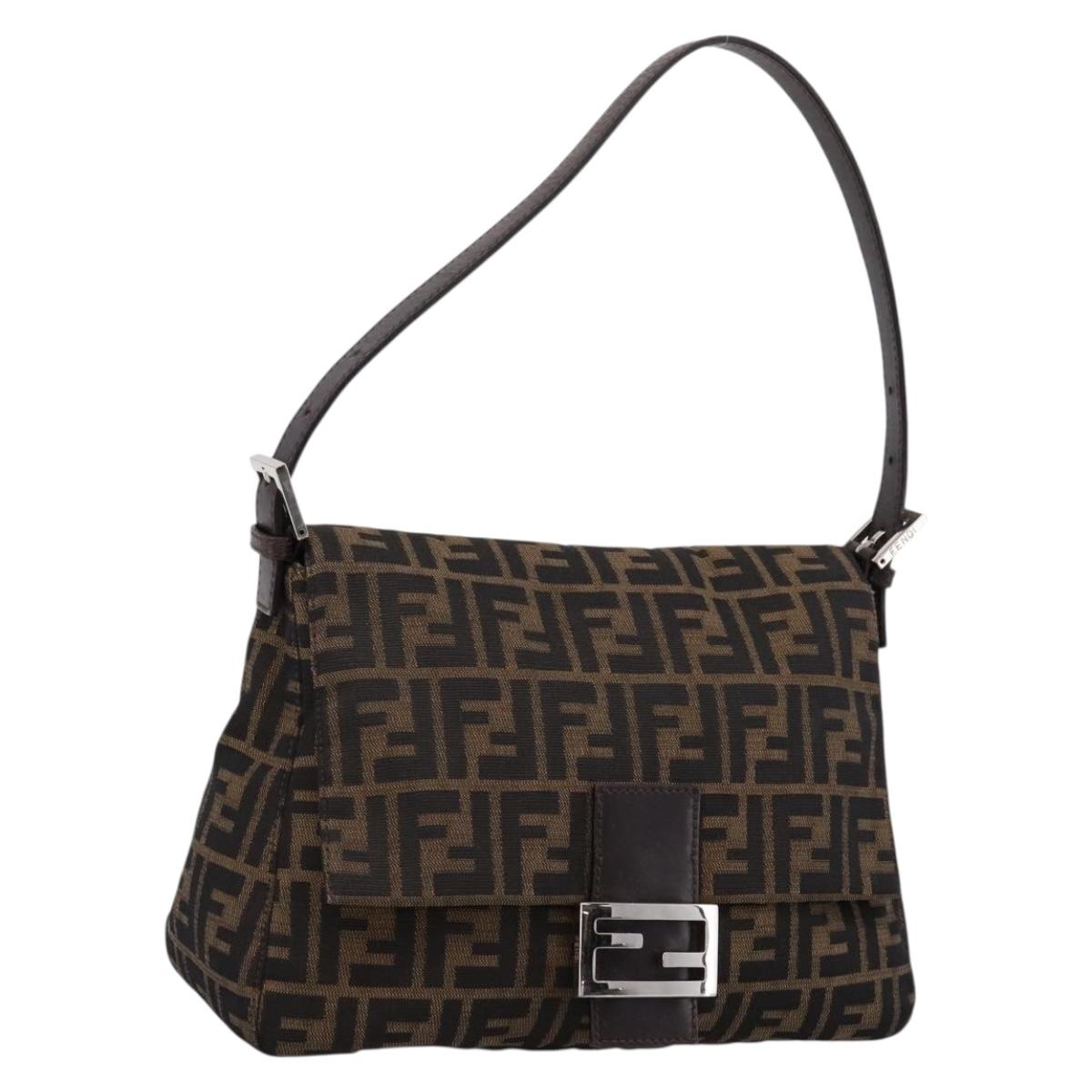 FENDI Zucca Canvas Mamma Baguette Shoulder Bag Brown Silver Auth 199802V