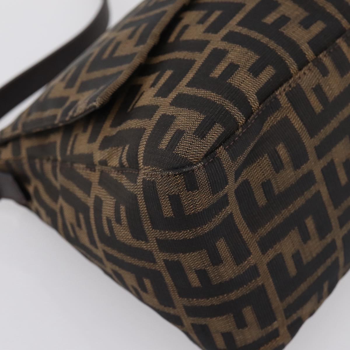 FENDI Zucca Canvas Mamma Baguette Shoulder Bag Brown Silver Auth 199802V