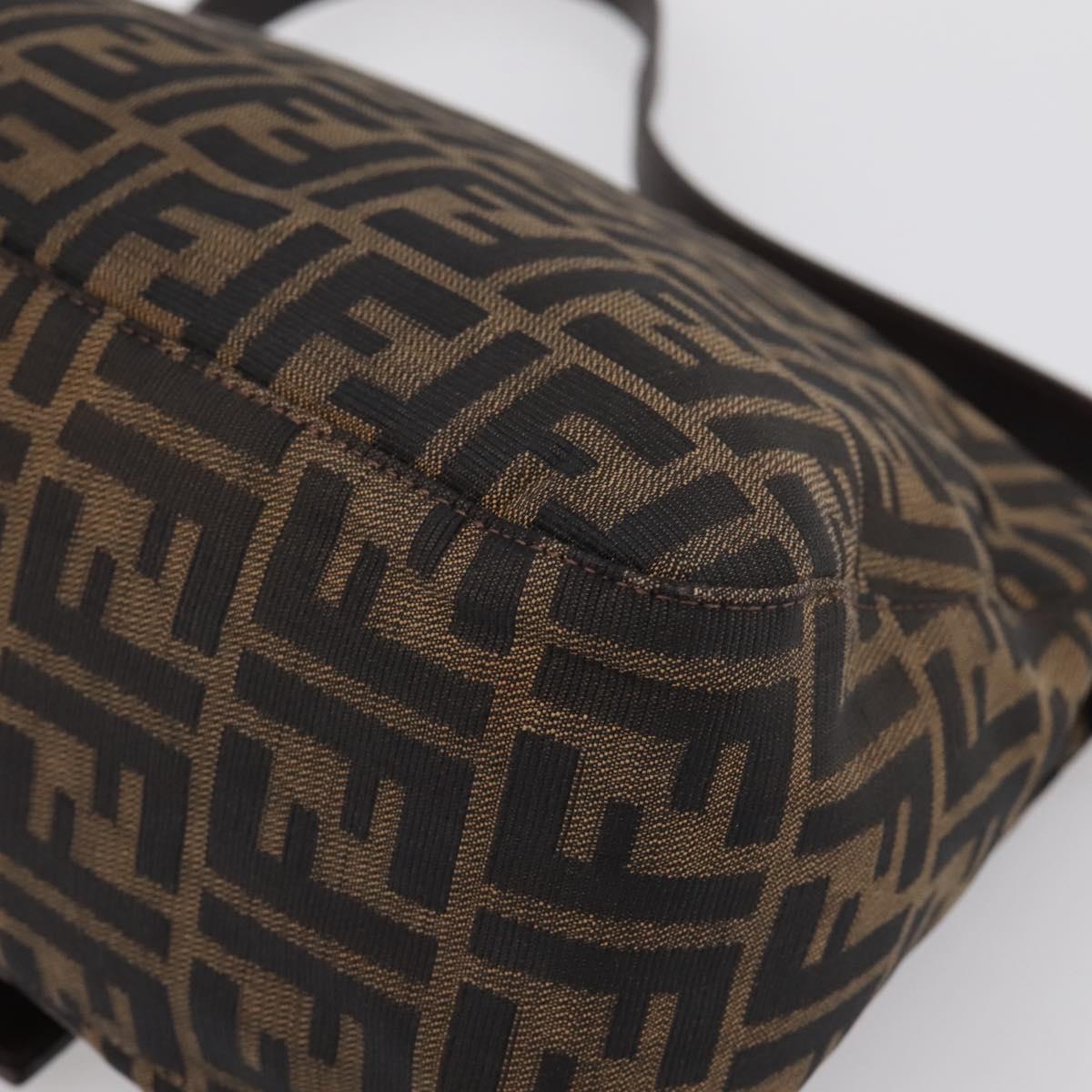 FENDI Zucca Canvas Mamma Baguette Shoulder Bag Brown Silver Auth 199802V