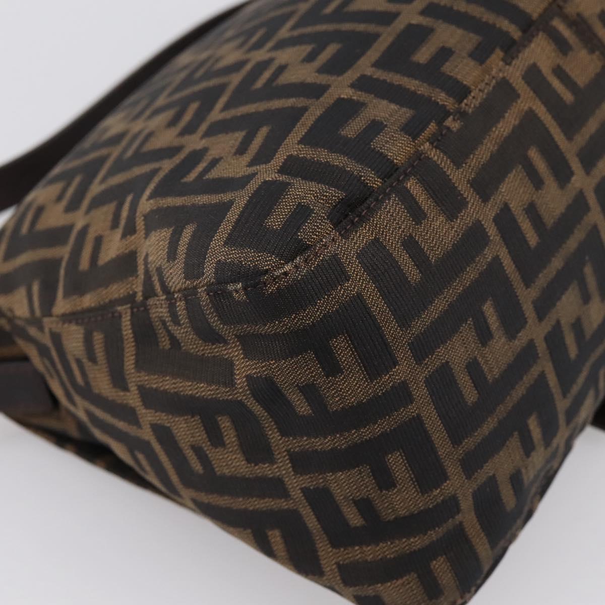 FENDI Zucca Canvas Mamma Baguette Shoulder Bag Brown Silver Auth 199802V