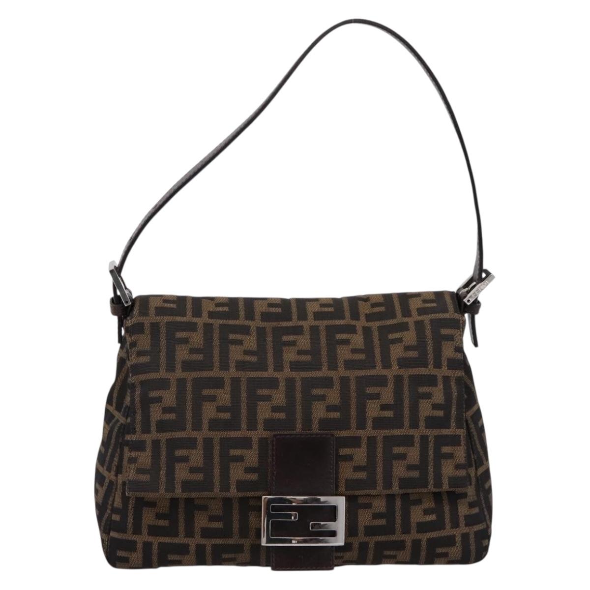 FENDI Zucca Canvas Mamma Baguette Shoulder Bag Brown Silver Auth 199802V