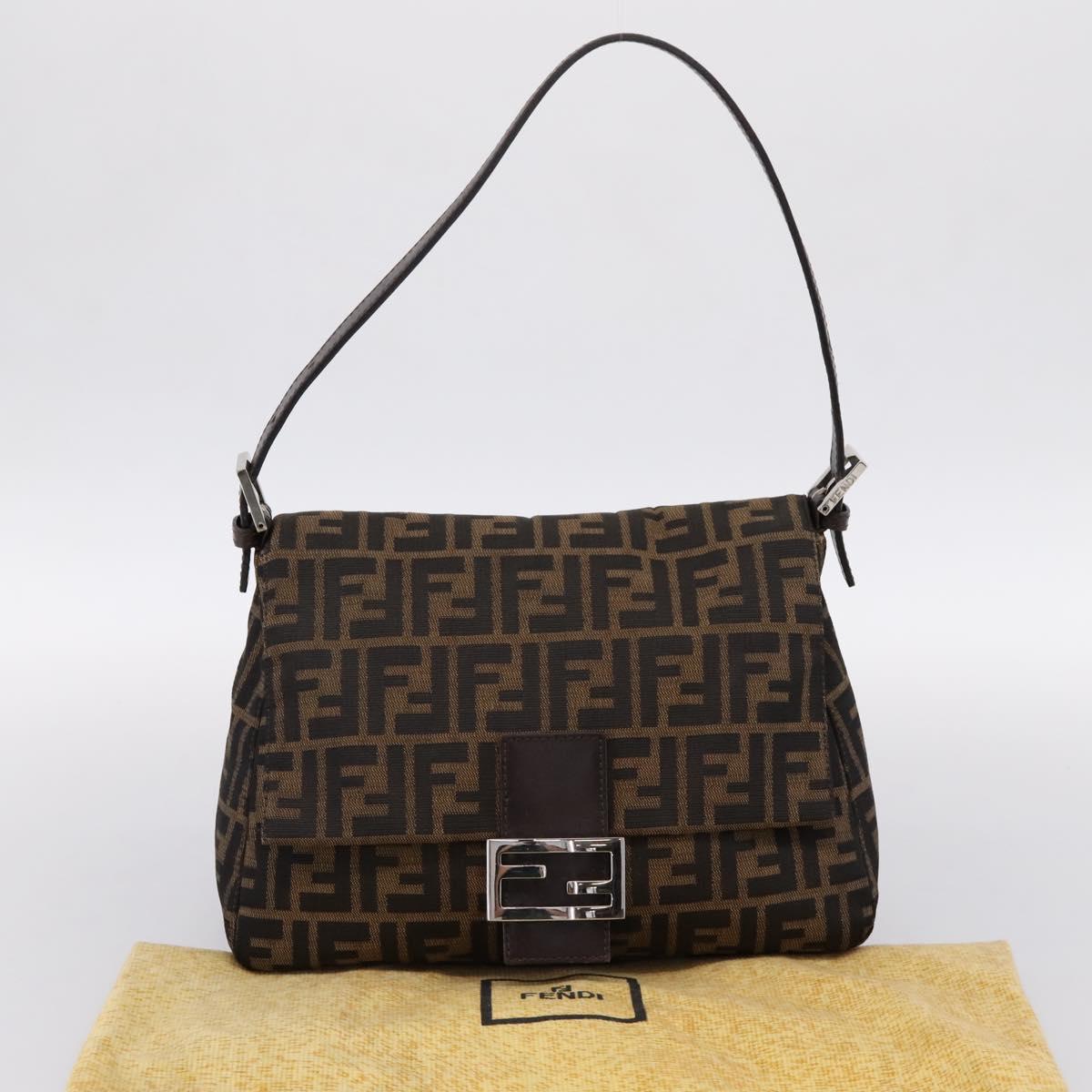 FENDI Zucca Canvas Mamma Baguette Shoulder Bag Brown Silver Auth 199802V