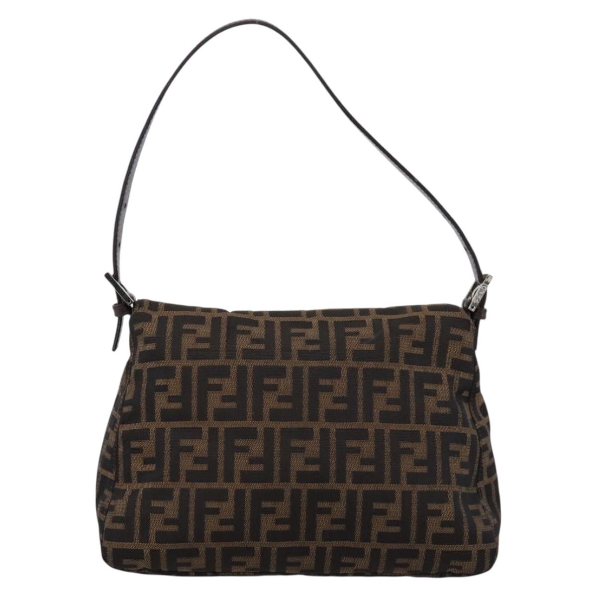 FENDI Zucca Canvas Mamma Baguette Shoulder Bag Brown Silver Auth 199802V