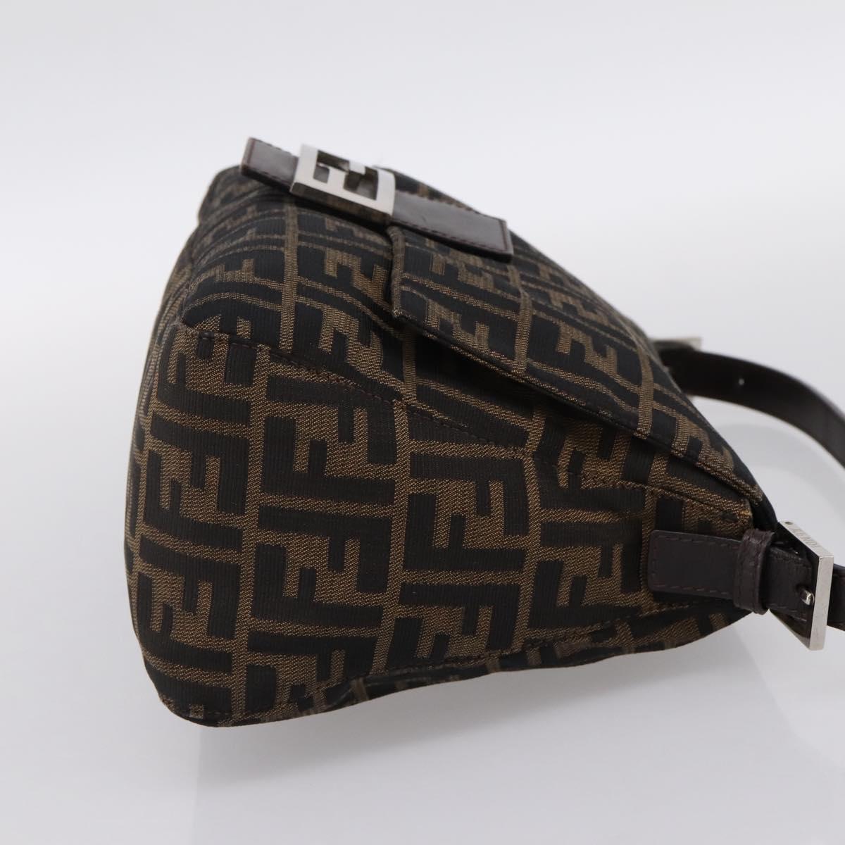 FENDI Zucca Canvas Mamma Baguette Shoulder Bag Brown Silver Auth 199802V