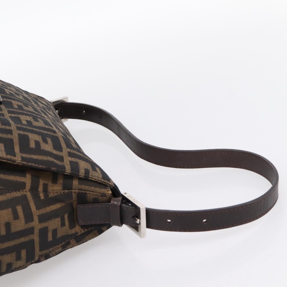 FENDI Zucca Canvas Mamma Baguette Shoulder Bag Brown Silver Auth 199802V