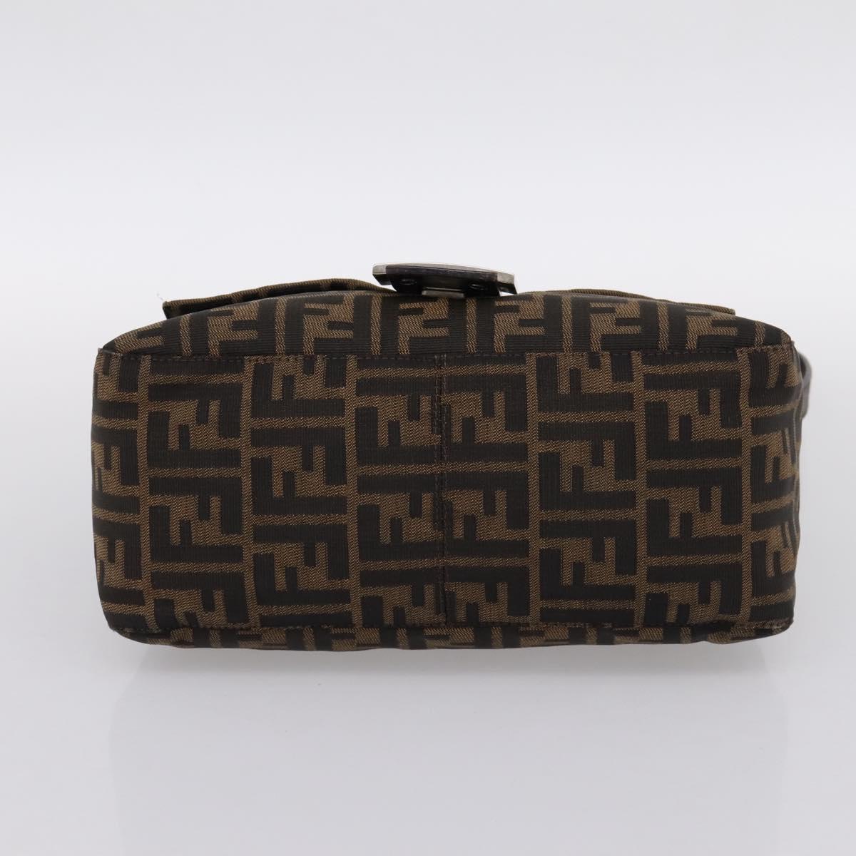 FENDI Zucca Canvas Mamma Baguette Shoulder Bag Brown Silver Auth 199802V