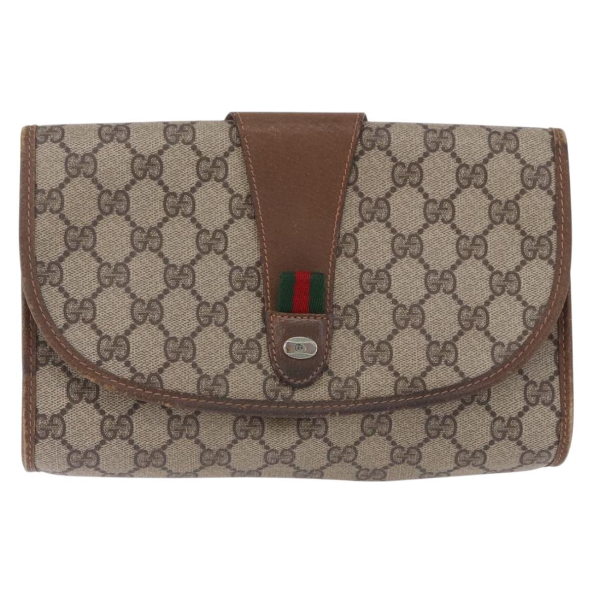 GUCCI GG Supreme Web Sherry Line Clutch Bag PVC Beige 89 01 030 Auth 199803