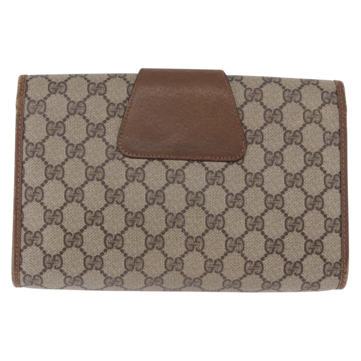 GUCCI GG Supreme Web Sherry Line Clutch Bag PVC Beige 89 01 030 Auth 199803