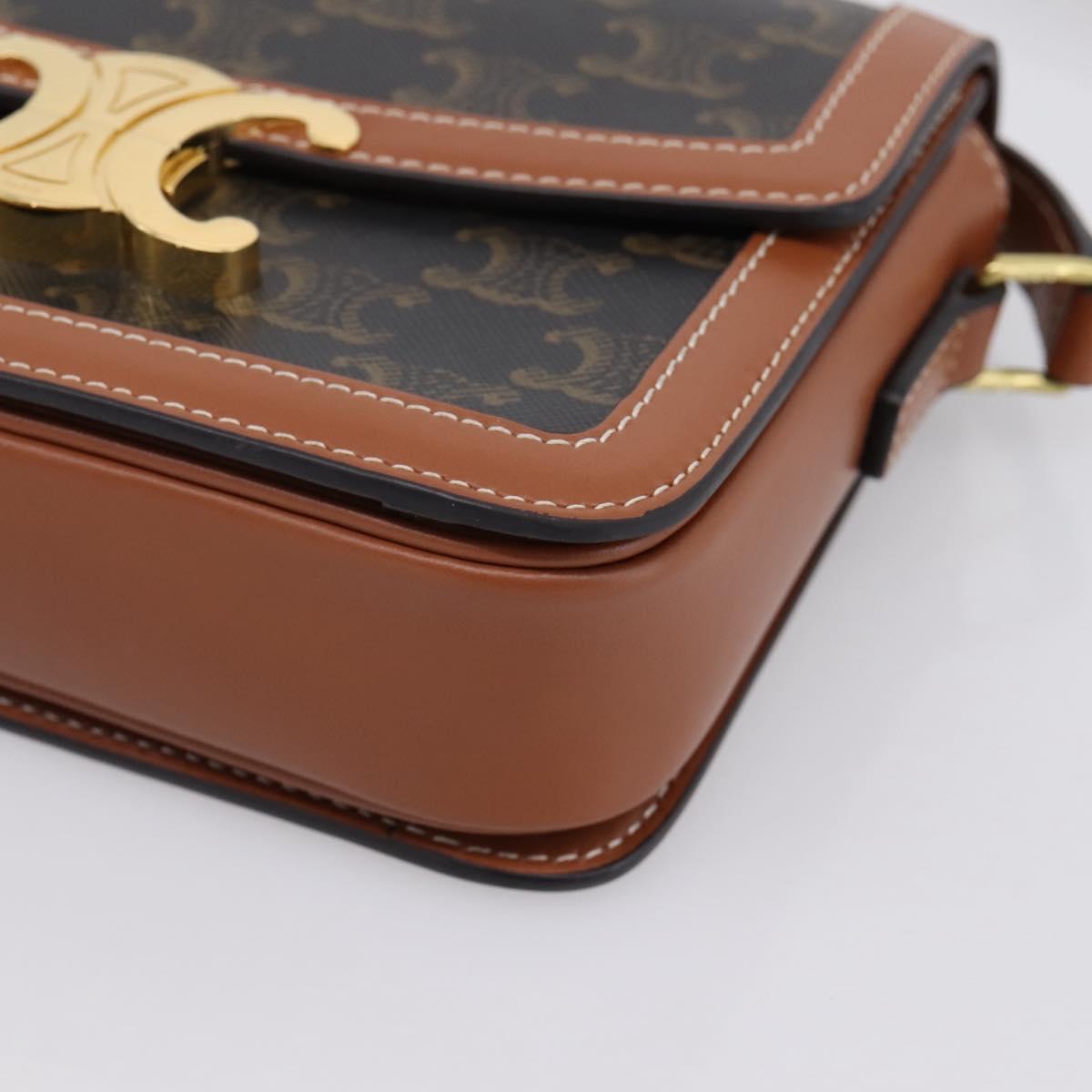 CELINE Triomphe Shoulder Bag PVC Leather Brown Gold Tone Auth 199806SM