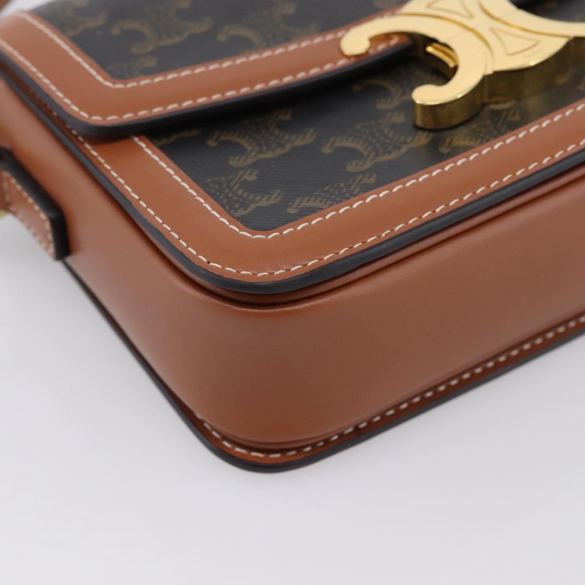 CELINE Triomphe Shoulder Bag PVC Leather Brown Gold Tone Auth 199806SM